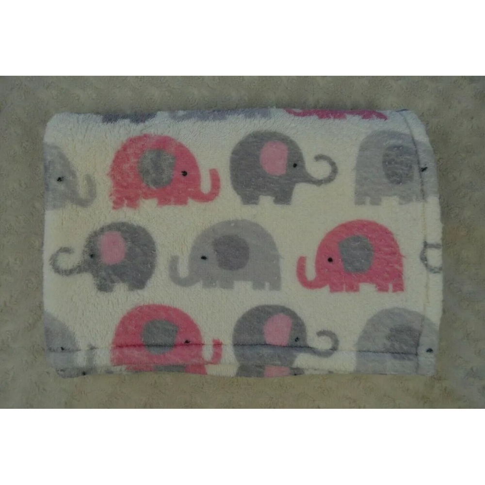 Celeste Pink Gray Elephants Baby Blanket White Plush Soft Security Lovey